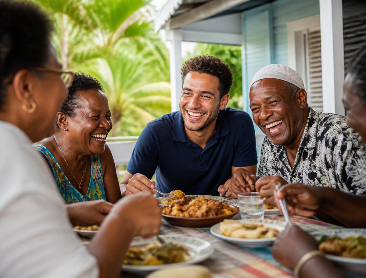 Repas partagé sur une véranda avec une famille martiniquaise